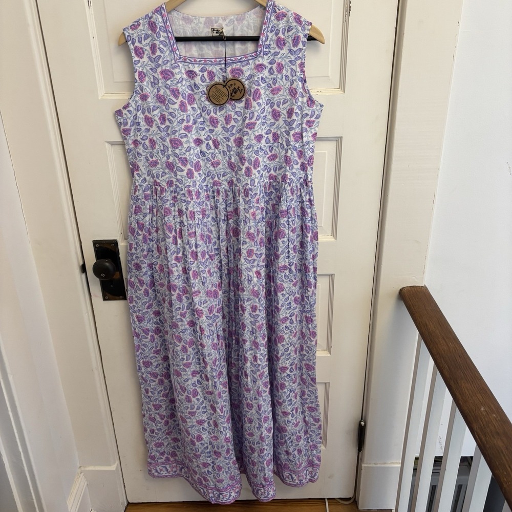 Paisley Magic Women's‎ White Floral Dress Pockets Boho Cottage Large New $148